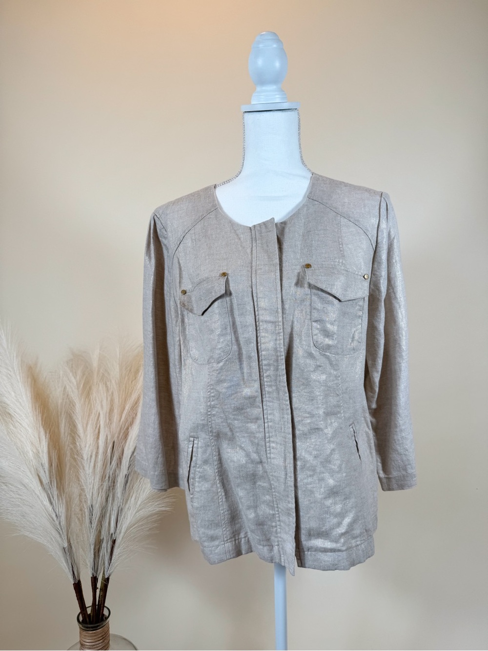 Chico's Beige Utility Jacket with Chest Pockets